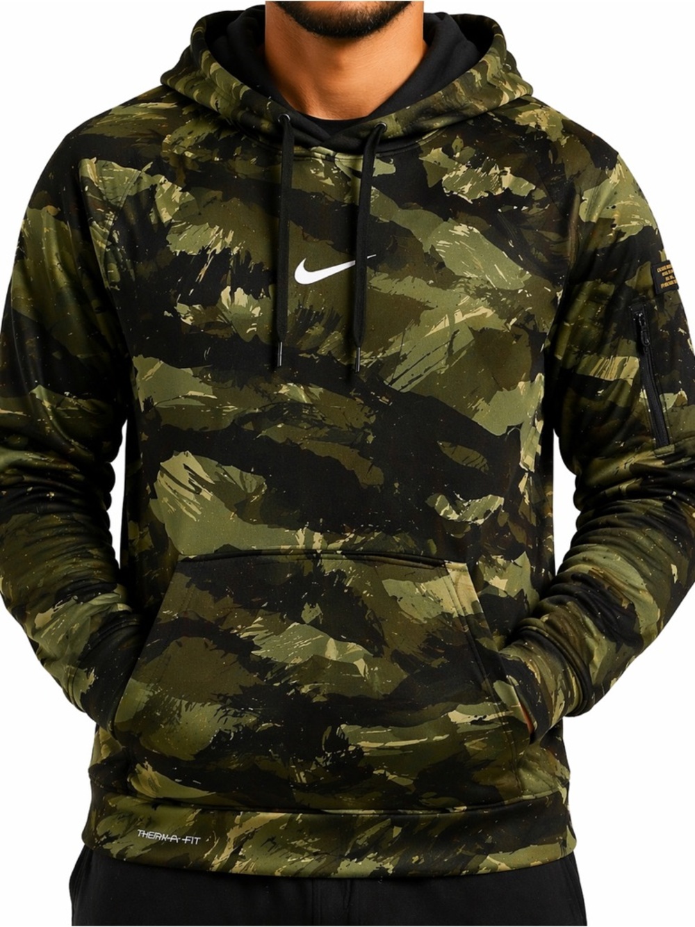 Nike Men's Hoodie Sweatshirt Thermafit- 3XL- Olive Green and Black